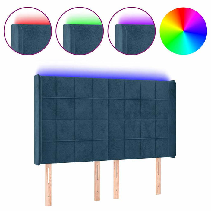 Tăblie de pat cu LED, albastru închis, 147x16x118/128cm catifea - WALTI WALTI