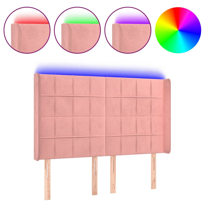 Tăblie de pat cu LED, roz, 147x16x118/128 cm, catifea - WALTI WALTI