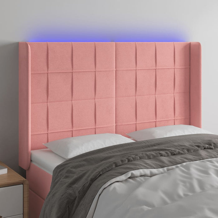 Tăblie de pat cu LED, roz, 147x16x118/128 cm, catifea - WALTI WALTI