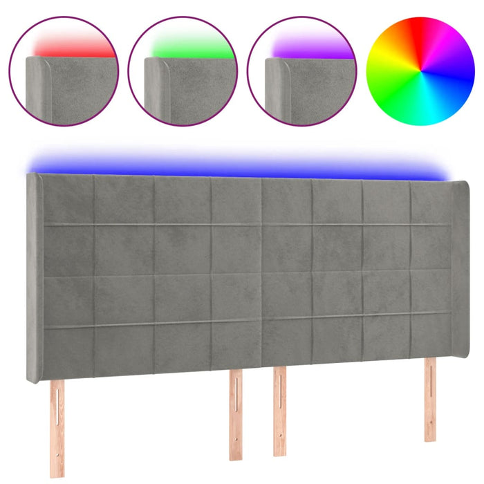 Tăblie de pat cu LED, gri deschis, 163x16x118/128 cm, catifea - WALTI WALTI