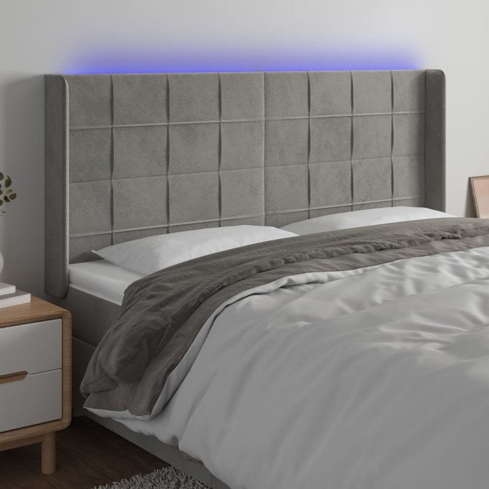 Tăblie de pat cu LED, gri deschis, 163x16x118/128 cm, catifea - WALTI WALTI