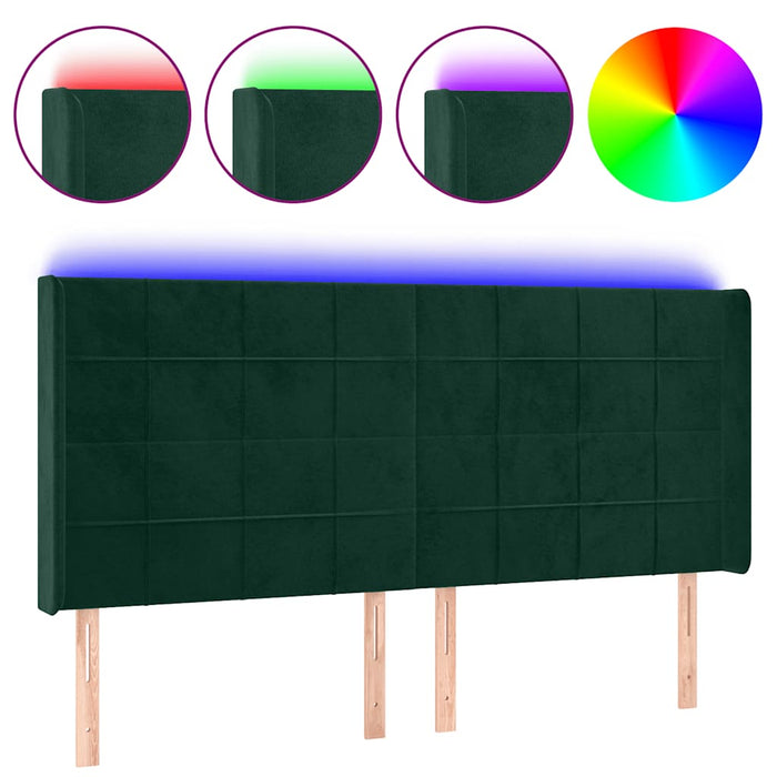 Tăblie de pat cu LED, verde închis, 163x16x118/128 cm, catifea - WALTI WALTI