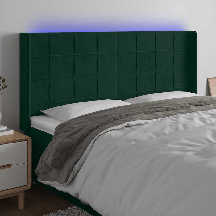 Tăblie de pat cu LED, verde închis, 163x16x118/128 cm, catifea - WALTI WALTI