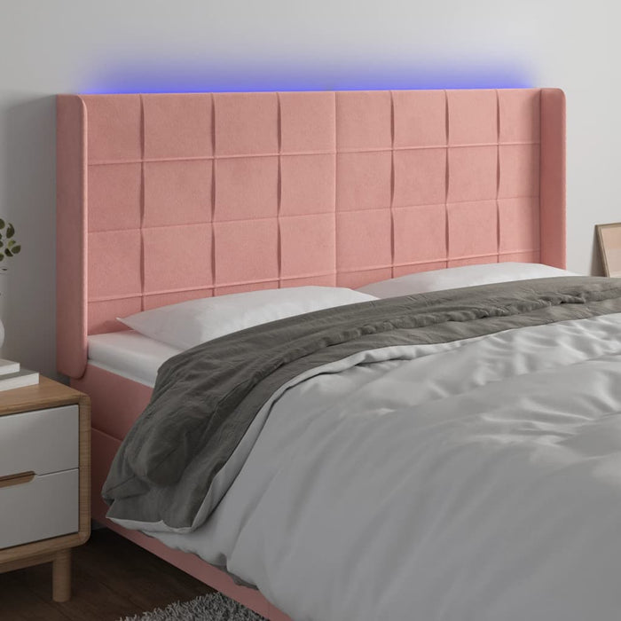 Tăblie de pat cu LED, roz, 163x16x118/128 cm, catifea - WALTI WALTI