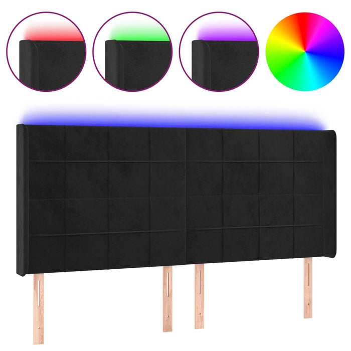 Tăblie de pat cu LED, negru, 183x16x118/128 cm, catifea - WALTI WALTI
