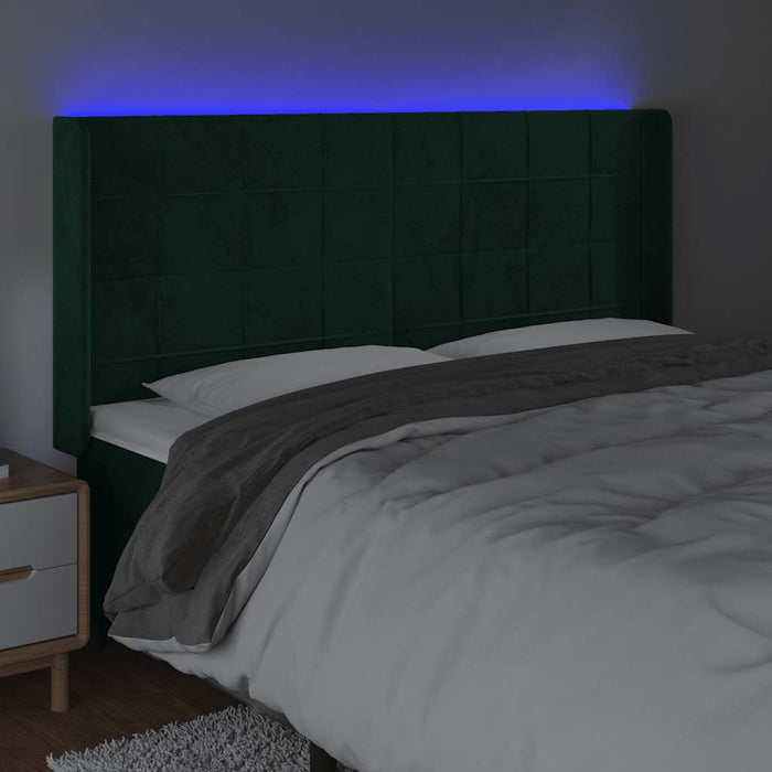 Tăblie de pat cu LED, verde închis, 183x16x118/128 cm, catifea - WALTI WALTI