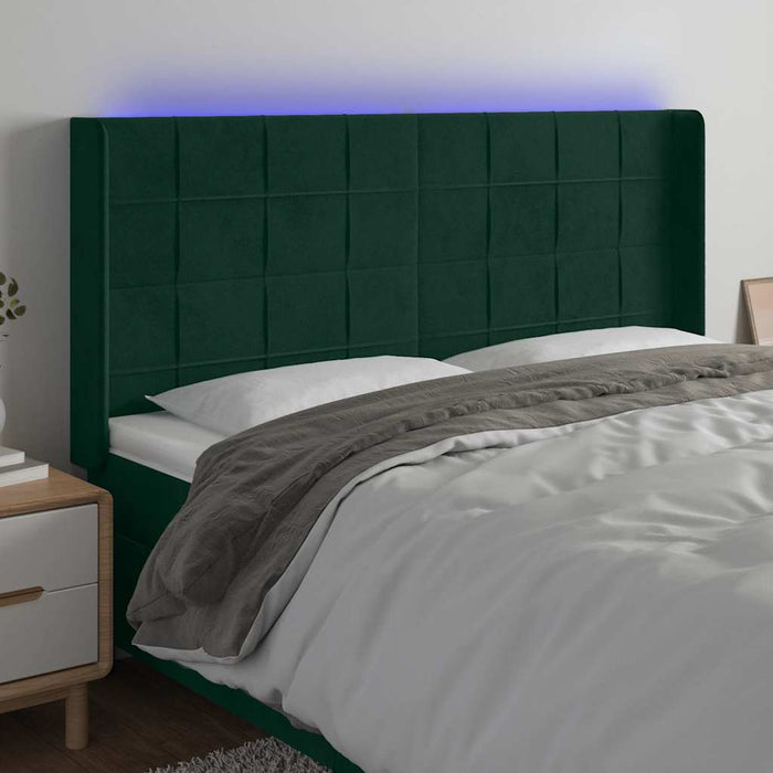 Tăblie de pat cu LED, verde închis, 183x16x118/128 cm, catifea - WALTI WALTI