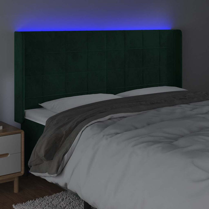 Tăblie de pat cu LED, verde închis, 203x16x118/128 cm, catifea - WALTI WALTI