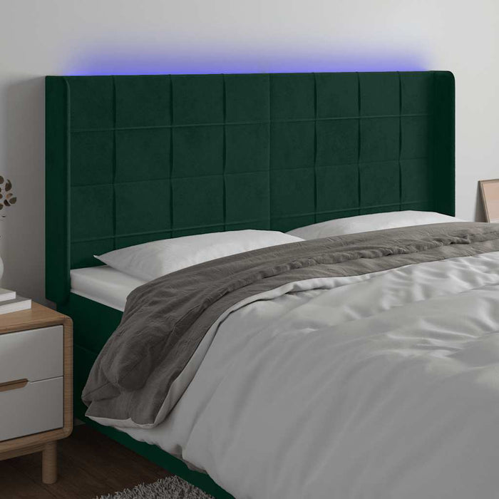 Tăblie de pat cu LED, verde închis, 203x16x118/128 cm, catifea - WALTI WALTI
