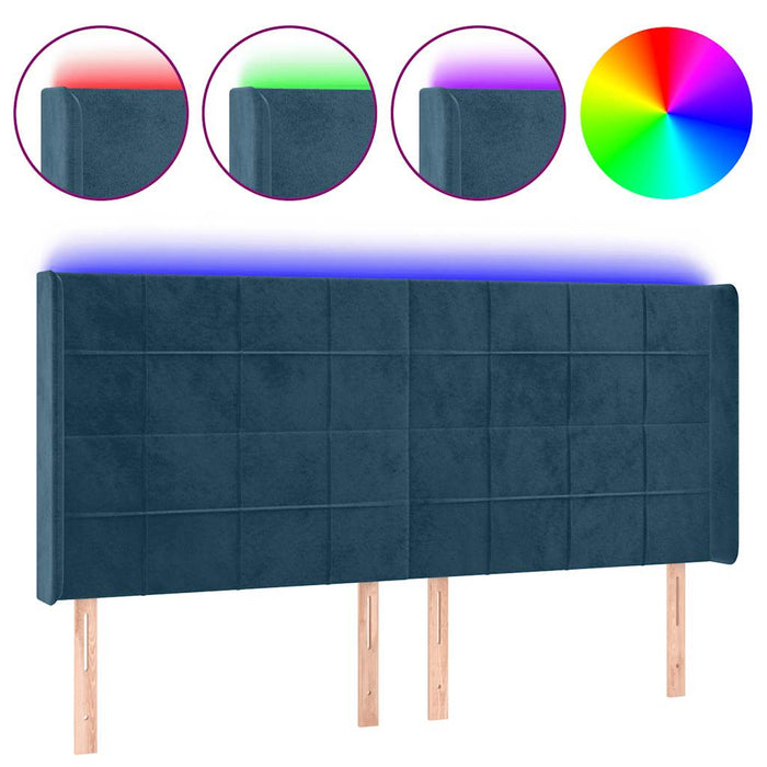 Tăblie de pat cu LED, albastru închis, 203x16x118/128cm catifea WALTI