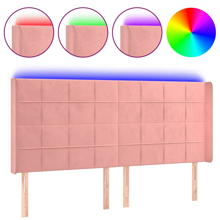 Tăblie de pat cu LED, roz, 203x16x118/128 cm, catifea - WALTI WALTI