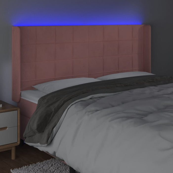 Tăblie de pat cu LED, roz, 203x16x118/128 cm, catifea - WALTI WALTI