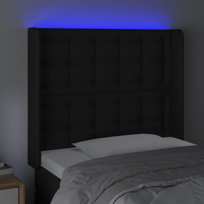 Tăblie de pat cu LED, negru, 83x16x118/128 cm, piele ecologică - WALTI WALTI
