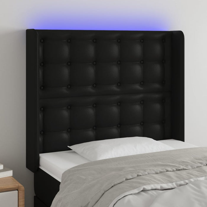 Tăblie de pat cu LED, negru, 83x16x118/128 cm, piele ecologică - WALTI WALTI