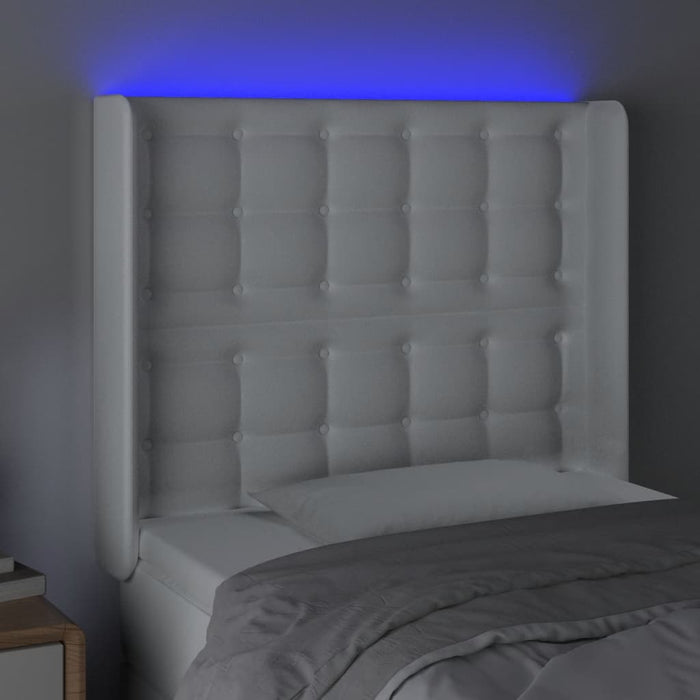 Tăblie de pat cu LED, alb, 83x16x118/128 cm, piele ecologică WALTI