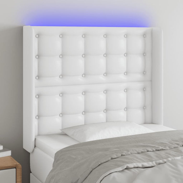 Tăblie de pat cu LED, alb, 83x16x118/128 cm, piele ecologică WALTI