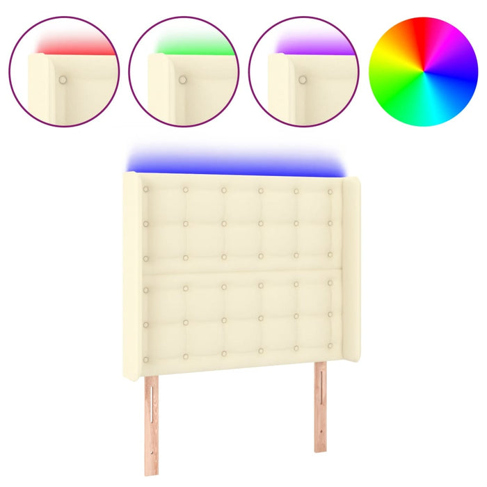 Tăblie de pat cu LED, crem, 83x16x118/128 cm, piele ecologică - WALTI WALTI