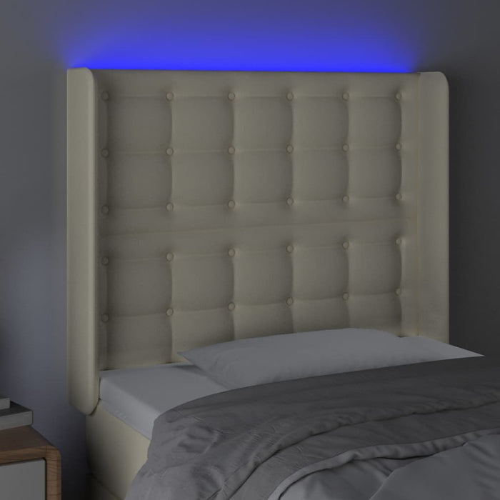 Tăblie de pat cu LED, crem, 83x16x118/128 cm, piele ecologică - WALTI WALTI