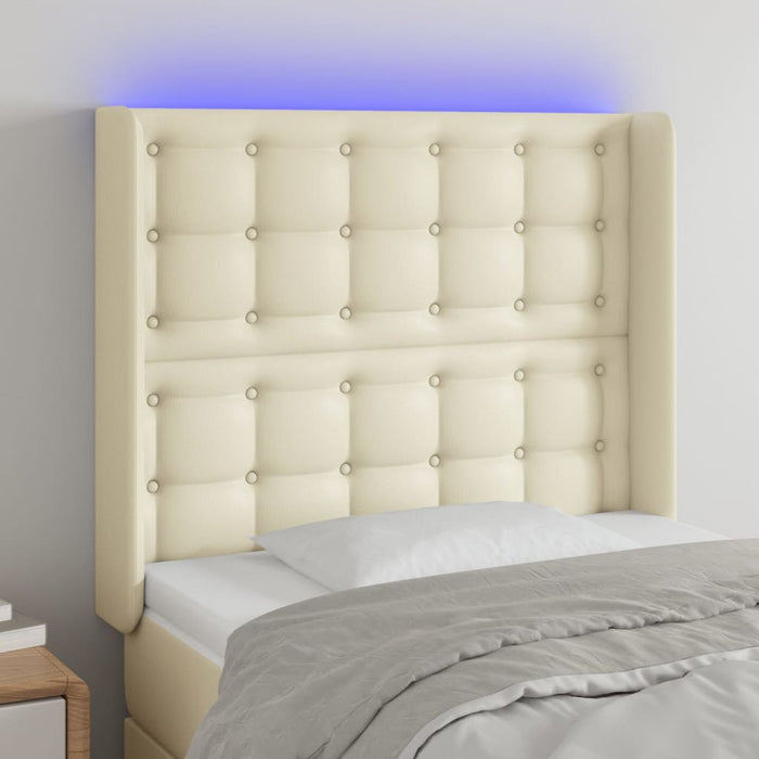 Tăblie de pat cu LED, crem, 83x16x118/128 cm, piele ecologică - WALTI WALTI