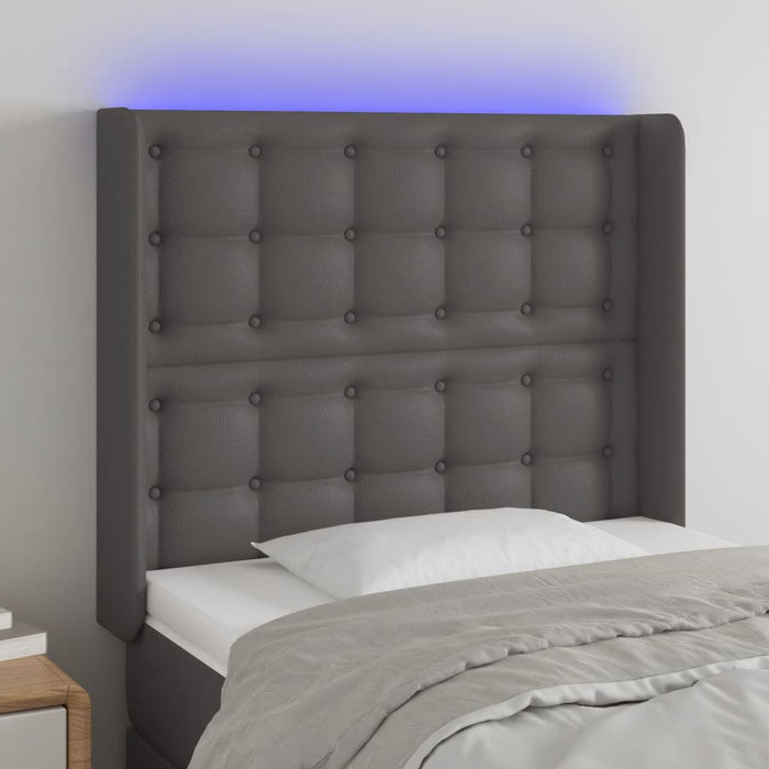 Tăblie de pat cu LED, gri , 83x16x118/128 cm, piele ecologică WALTI