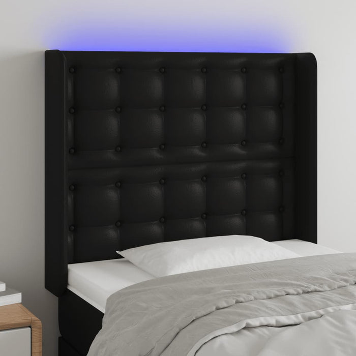 Tăblie de pat cu LED, negru, 93x16x118/128 cm, piele ecologică - WALTI WALTI