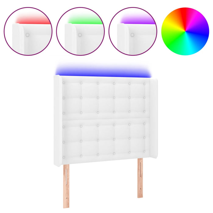 Tăblie de pat cu LED, alb, 93x16x118/128 cm, piele ecologică WALTI