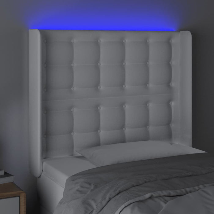 Tăblie de pat cu LED, alb, 93x16x118/128 cm, piele ecologică WALTI
