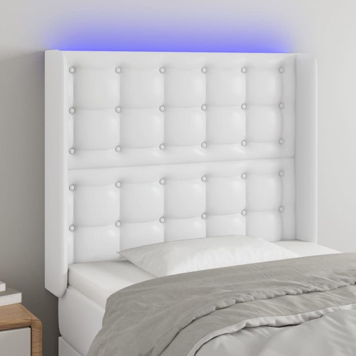 Tăblie de pat cu LED, alb, 93x16x118/128 cm, piele ecologică WALTI