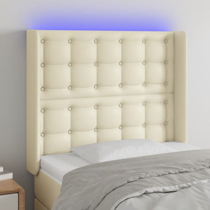 Tăblie de pat cu LED, crem, 93x16x118/128 cm, piele ecologică - WALTI WALTI