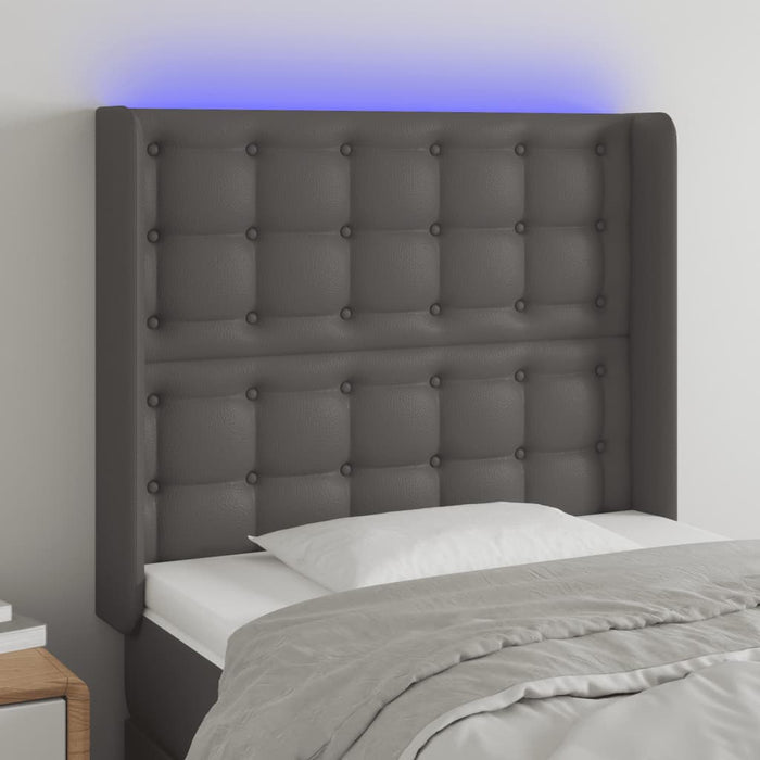 Tăblie de pat cu LED, gri , 93x16x118/128 cm, piele ecologică - WALTI WALTI