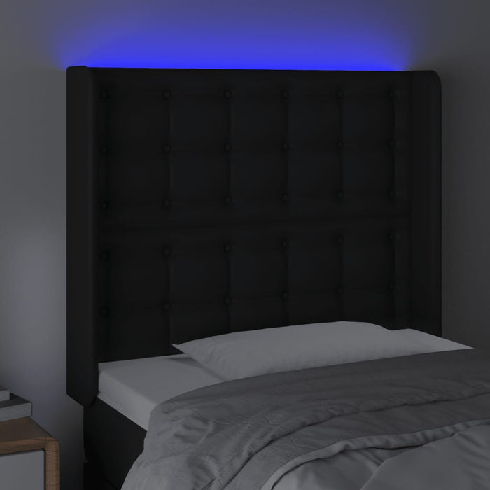 Tăblie de pat cu LED, negru, 103x16x118/128 cm, piele ecologică - WALTI WALTI