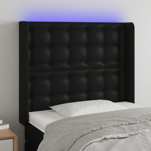 Tăblie de pat cu LED, negru, 103x16x118/128 cm, piele ecologică - WALTI WALTI