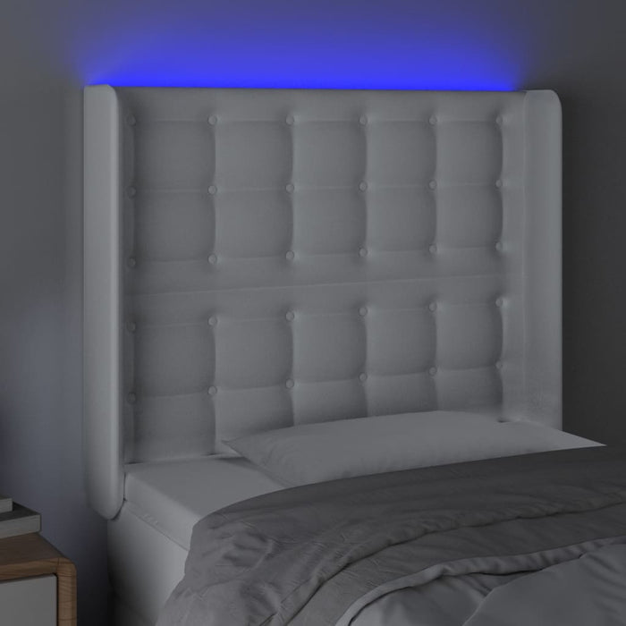 Tăblie de pat cu LED, alb, 103x16x118/128 cm, piele ecologică - WALTI WALTI