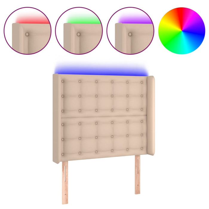 Tăblie de pat cu LED, cappuccino, 103x16x118/128 cm, piele eco WALTI
