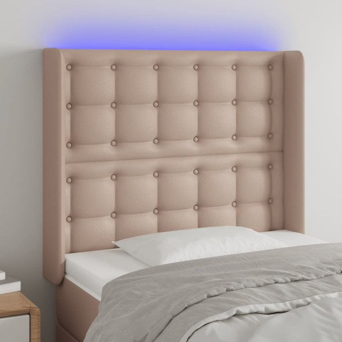 Tăblie de pat cu LED, cappuccino, 103x16x118/128 cm, piele eco WALTI