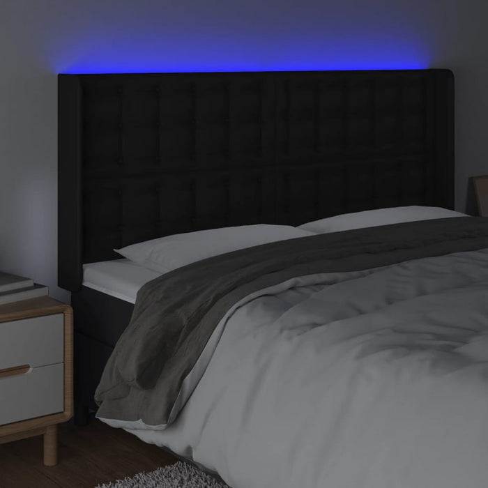 Tăblie de pat cu LED, negru, 147x16x118/128 cm, piele ecologică - WALTI WALTI