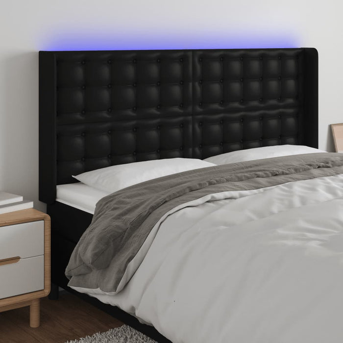 Tăblie de pat cu LED, negru, 147x16x118/128 cm, piele ecologică - WALTI WALTI