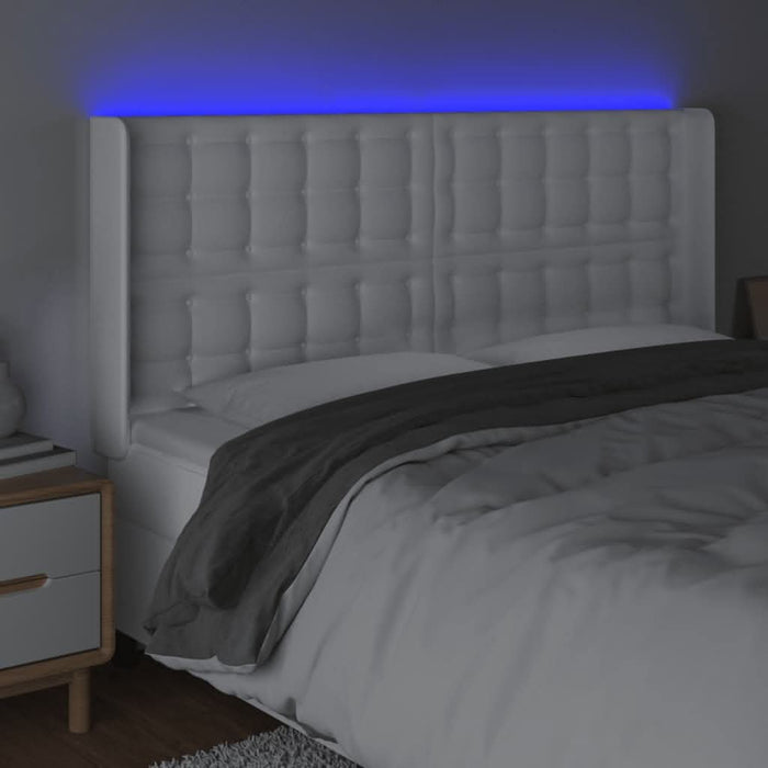 Tăblie de pat cu LED, alb, 147x16x118/128 cm, piele ecologică - WALTI WALTI
