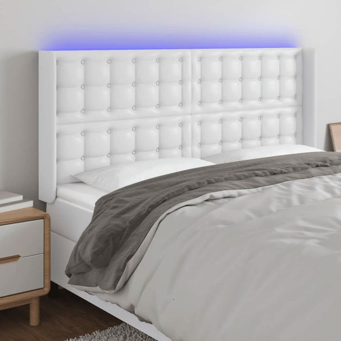 Tăblie de pat cu LED, alb, 147x16x118/128 cm, piele ecologică - WALTI WALTI