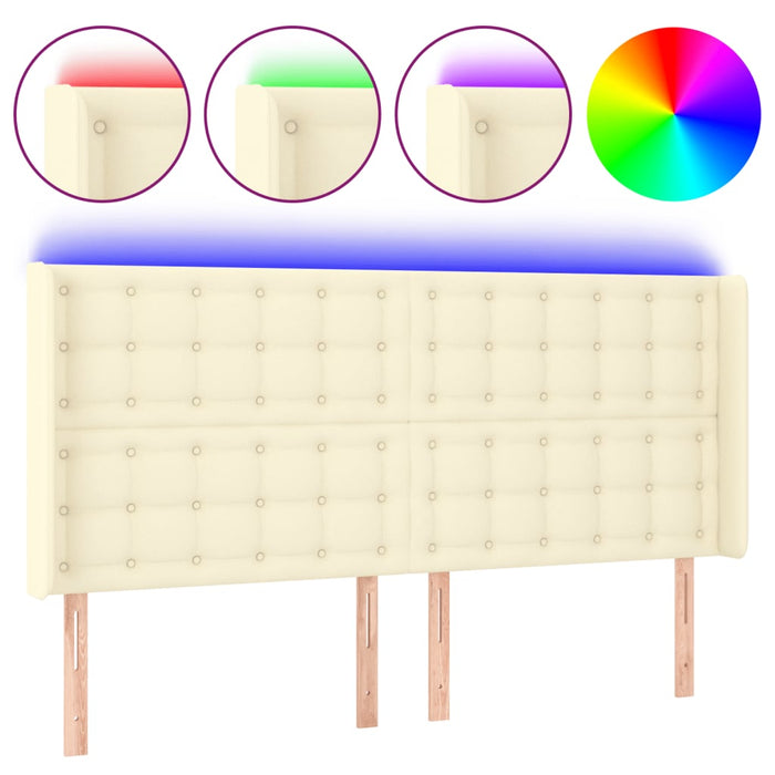 Tăblie de pat cu LED, crem, 147x16x118/128 cm, piele ecologică - WALTI WALTI
