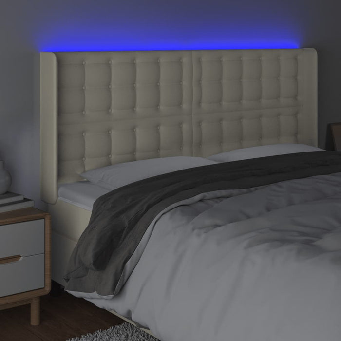 Tăblie de pat cu LED, crem, 147x16x118/128 cm, piele ecologică - WALTI WALTI