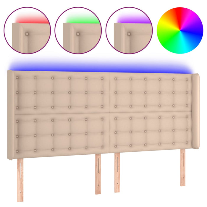 Tăblie de pat cu LED, cappuccino, 147x16x118/128 cm, piele eco WALTI