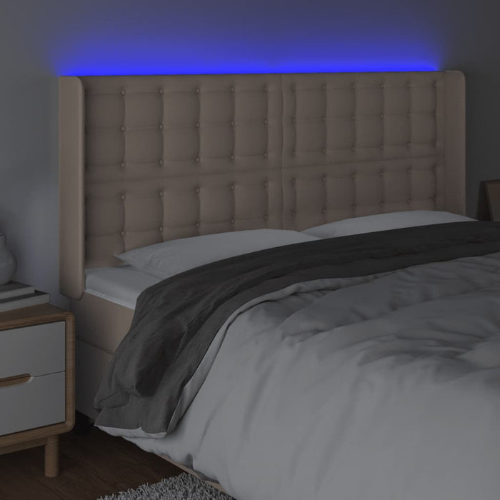 Tăblie de pat cu LED, cappuccino, 147x16x118/128 cm, piele eco WALTI