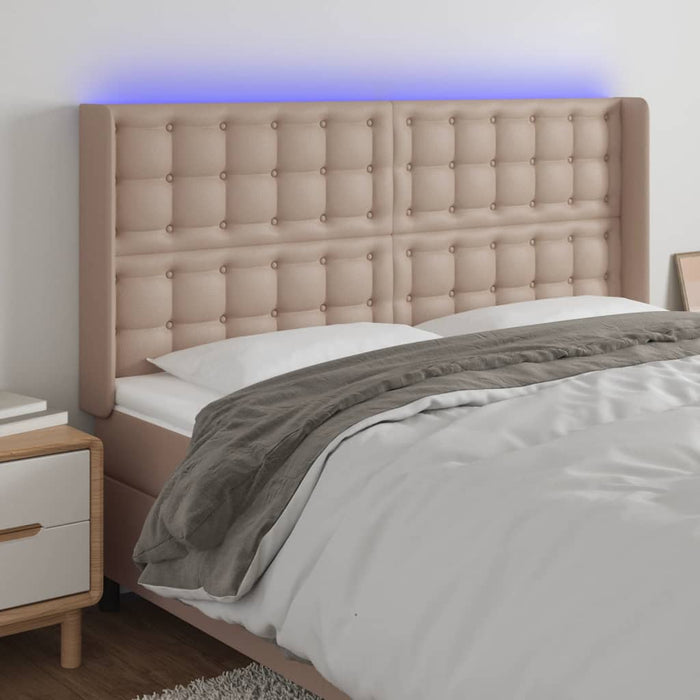 Tăblie de pat cu LED, cappuccino, 147x16x118/128 cm, piele eco WALTI