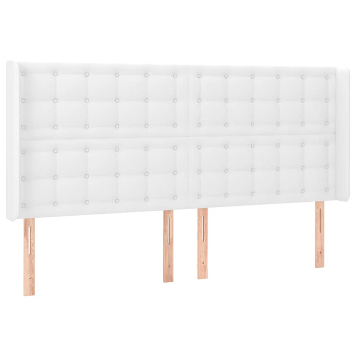 Tăblie de pat cu LED, alb, 163x16x118/128 cm, piele ecologică WALTI