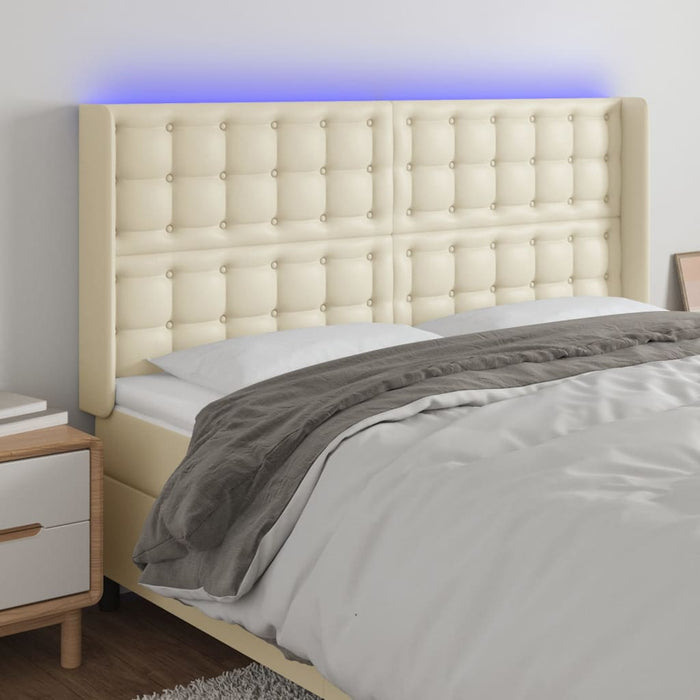 Tăblie de pat cu LED, crem, 163x16x118/128 cm, piele ecologică - WALTI WALTI