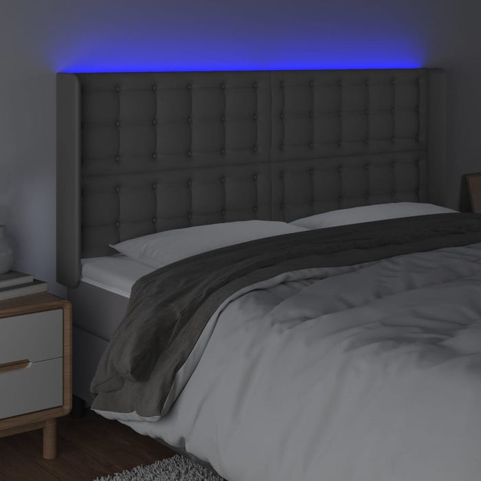 Tăblie de pat cu LED, gri, 163x16x118/128 cm, piele ecologică WALTI
