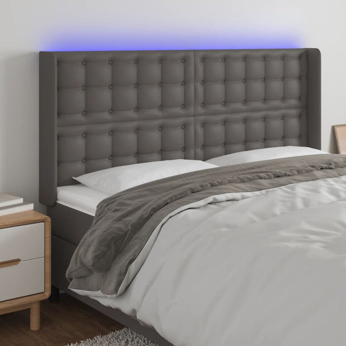 Tăblie de pat cu LED, gri, 163x16x118/128 cm, piele ecologică WALTI