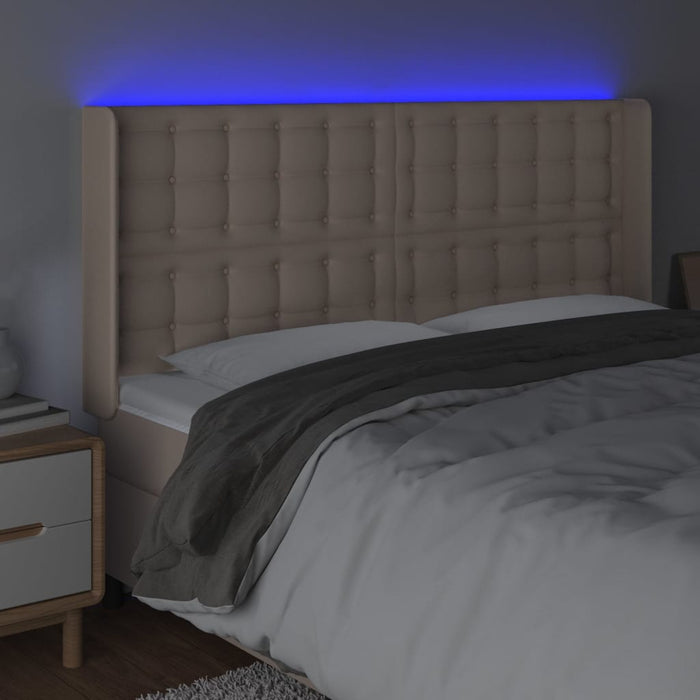 Tăblie de pat cu LED, cappuccino, 163x16x118/128 cm, piele eco - WALTI WALTI