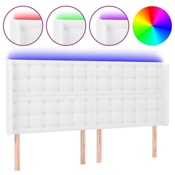 Tăblie de pat cu LED, alb, 183x16x118/128 cm, piele ecologică - WALTI WALTI